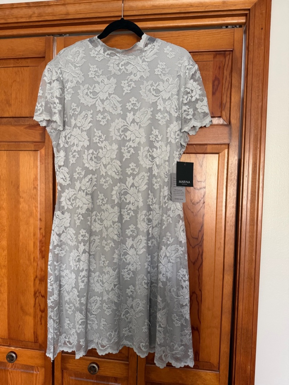 NWT - MARINA - Silver-Gray Floral Lace Mini Dress